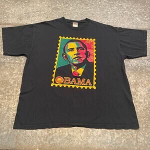 Vintage Y2K Obama 44th President Stamp Pop Art Tee Shirt Mens XL Politics